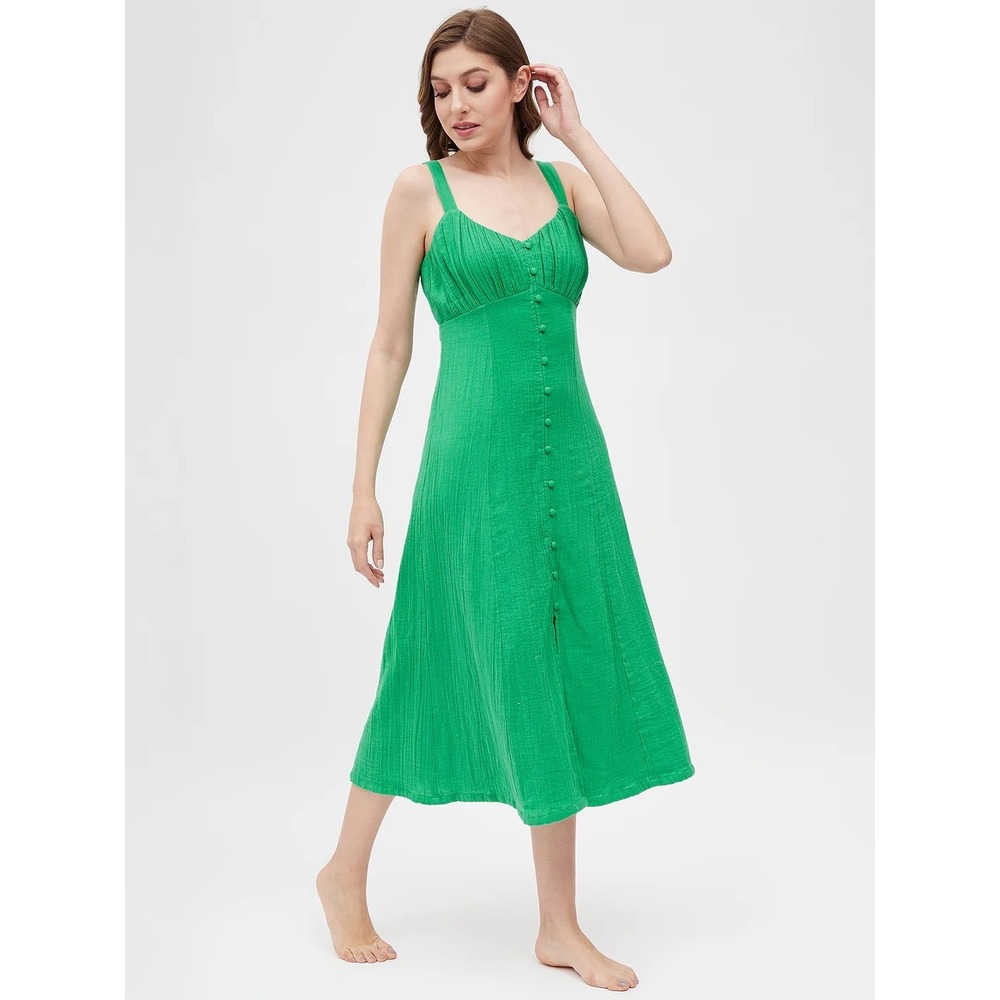 Sim & Sam Green Cotton Gauze Midi Dress Size Large Cottagecore Boho Summer